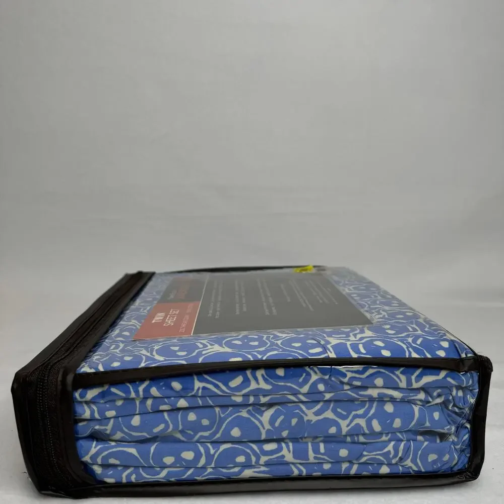Perry Ellis American Twin Skull Sheet Set 200 Thread Count Blue/White New Rare‎